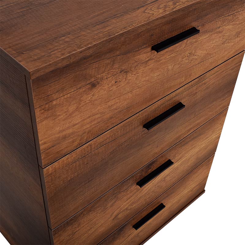 KRAMER Chest of Drawers in walnut finish, featuring four drawers and a reinforced melamine frame, dimensions 73x44x96 cm.