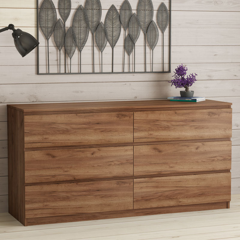 LOUISA Chest of Drawers in light walnut finish, featuring six spacious drawers and a sleek design, perfect for home or office use.