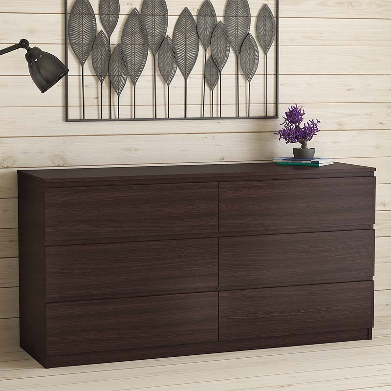 LOUISA Chest of Drawers in Wenge finish, featuring six drawers and a modern design, perfect for home or office storage.