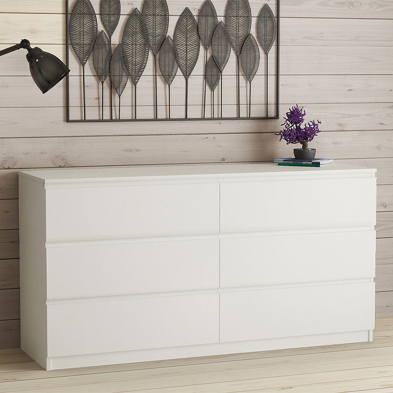 LOUISA White Chest of Drawers with six spacious drawers, elegantly designed for stylish storage.