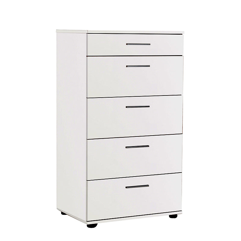 SAMANTHA White Chest of Drawers with five drawers and a sleek design, perfect for bedroom storage.