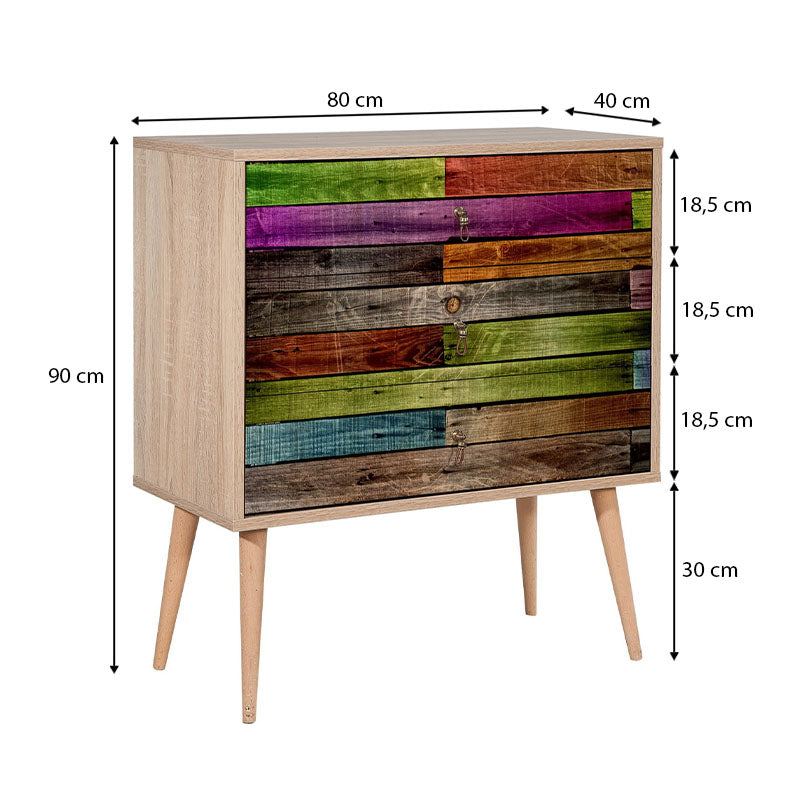 Chest of Drawers TANJA multi featuring multicolor design, wooden legs, and stylish digital print.