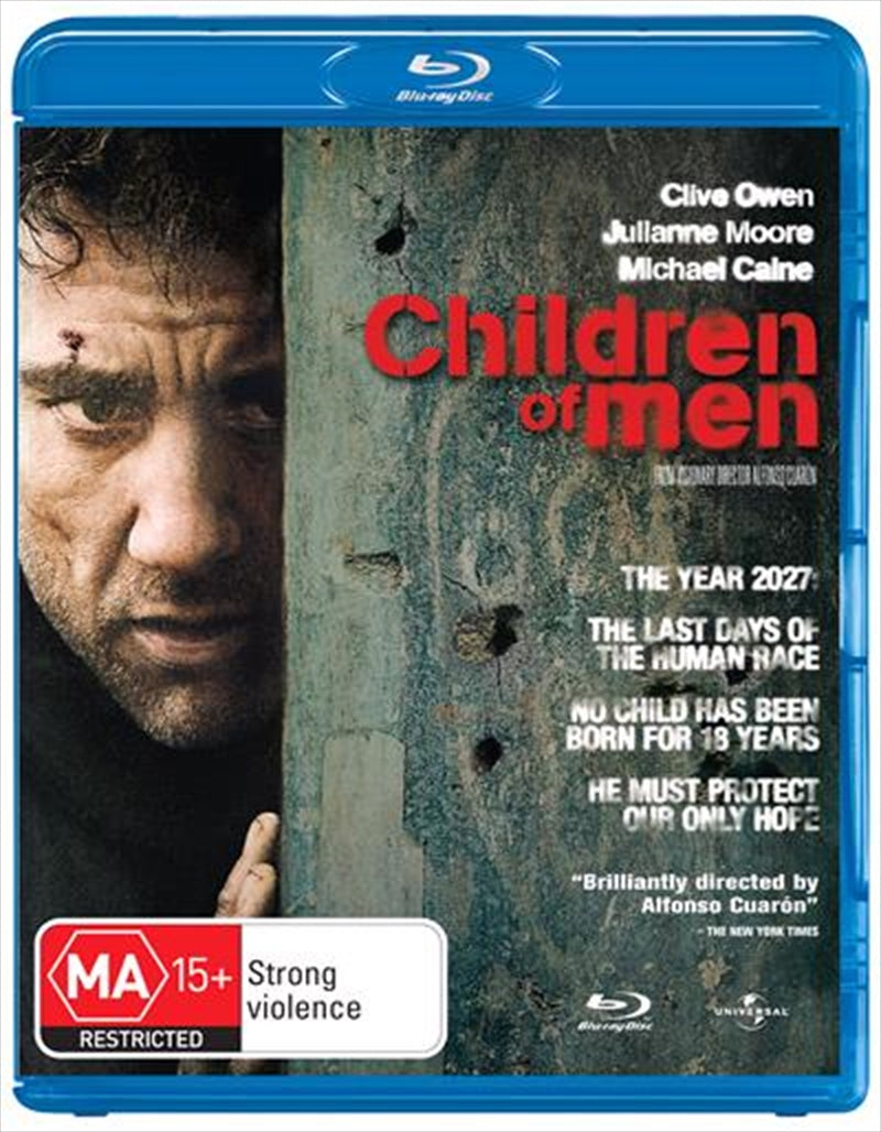 Children Of Men Single Disc Blu-ray cover featuring Clive Owen in a dystopian setting.