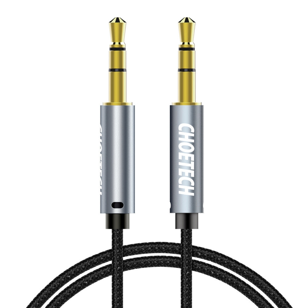 CHOETECH AUX002 3.5mm Stereo Audio Cable, 1.2M length, featuring gold-plated connectors and a durable braided design.