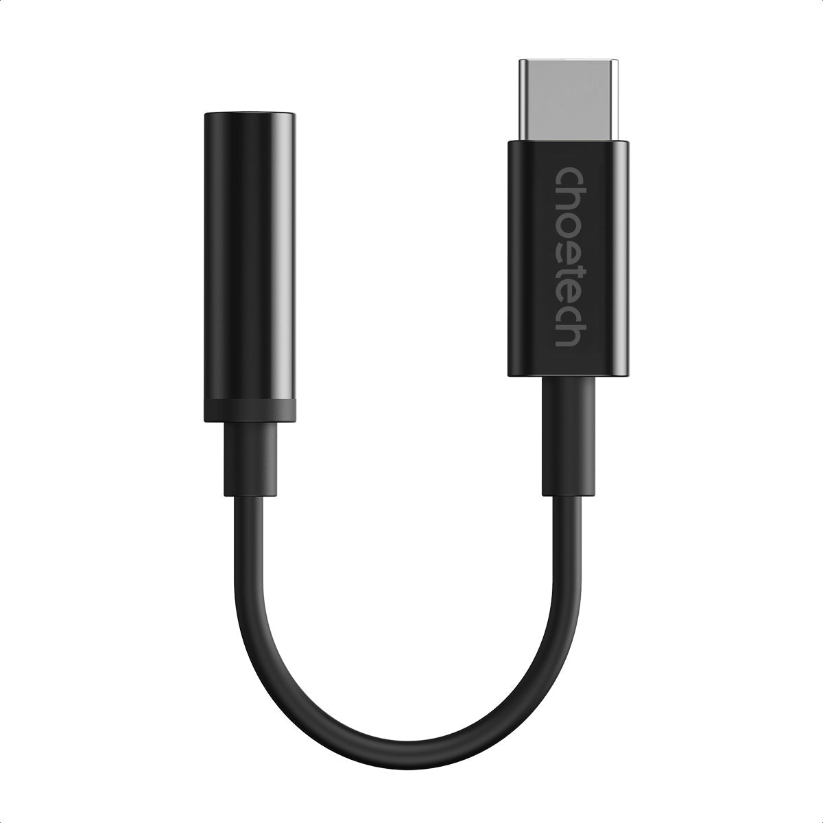 CHOETECH AUX003 USB-C to 3.5mm headphone adapter with a sleek design, showcasing its compact size and high-quality build.