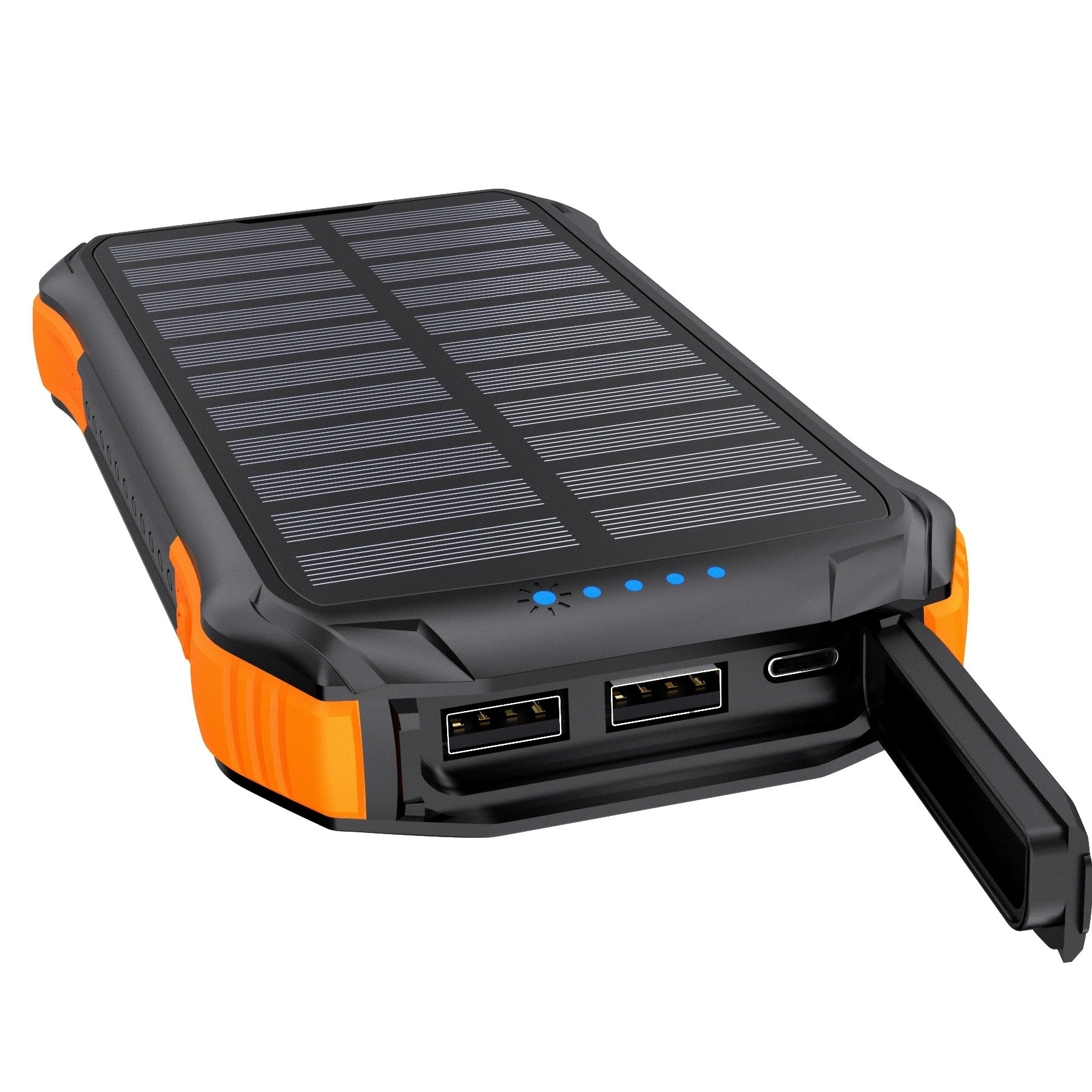 CHOETECH B657 Solar Power Bank with dual charging options and LED flashlight, perfect for outdoor adventures.