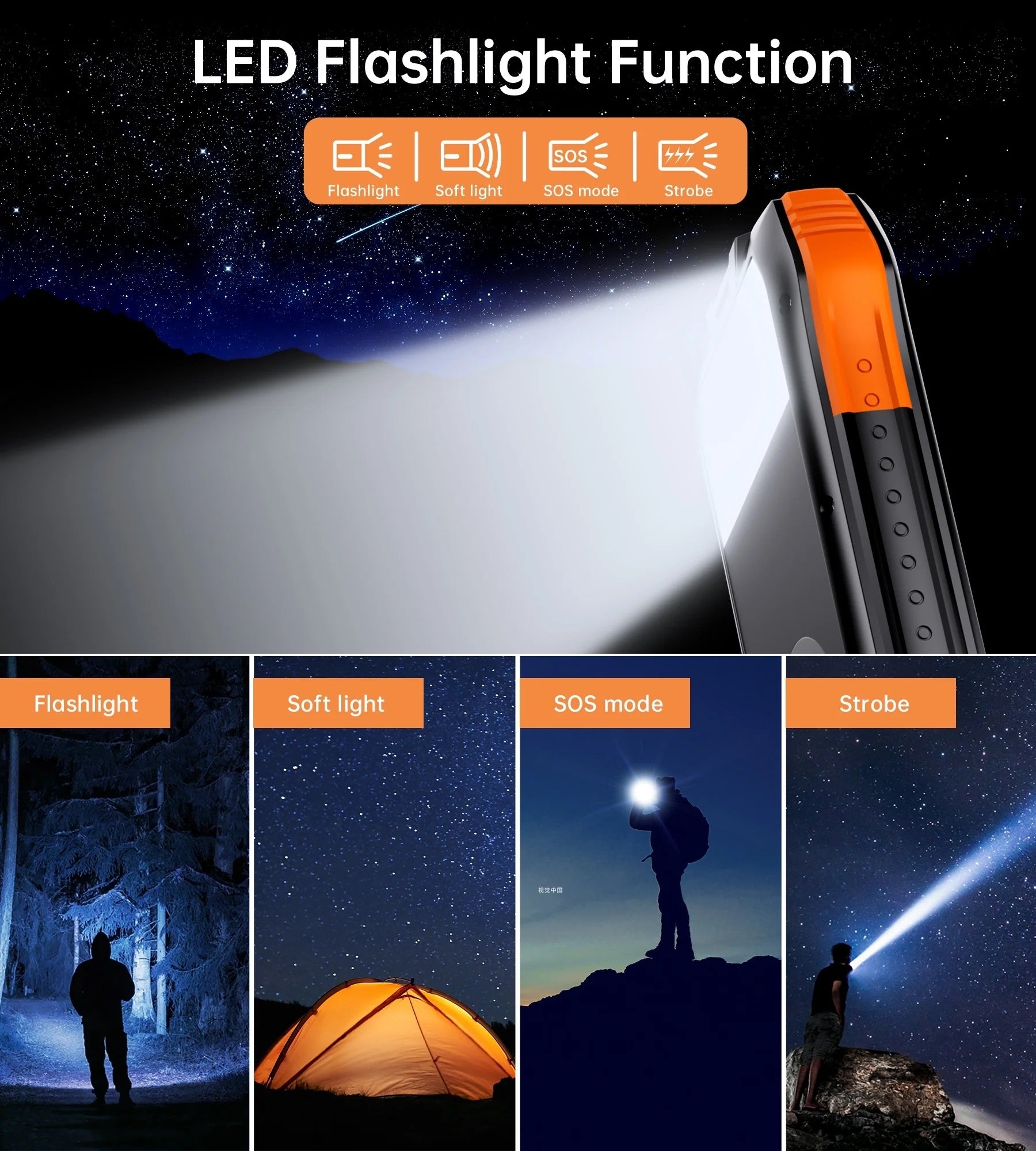 CHOETECH B657 Solar Power Bank with dual charging options and LED flashlight, perfect for outdoor adventures.