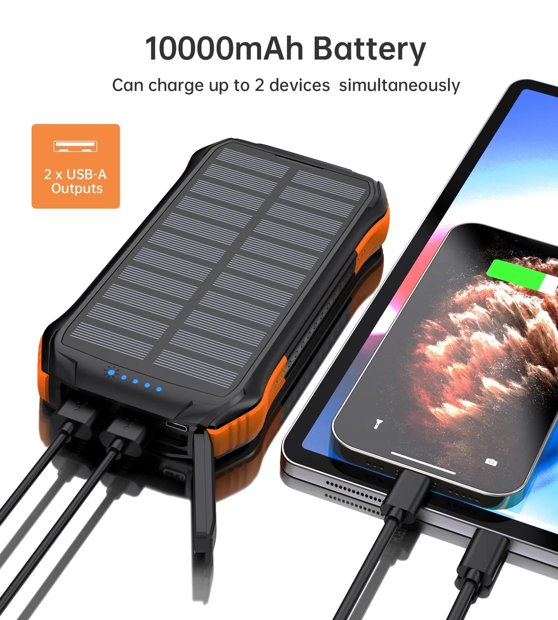 CHOETECH B659 Solar Power Bank with dual USB ports and solar panel, designed for outdoor use.