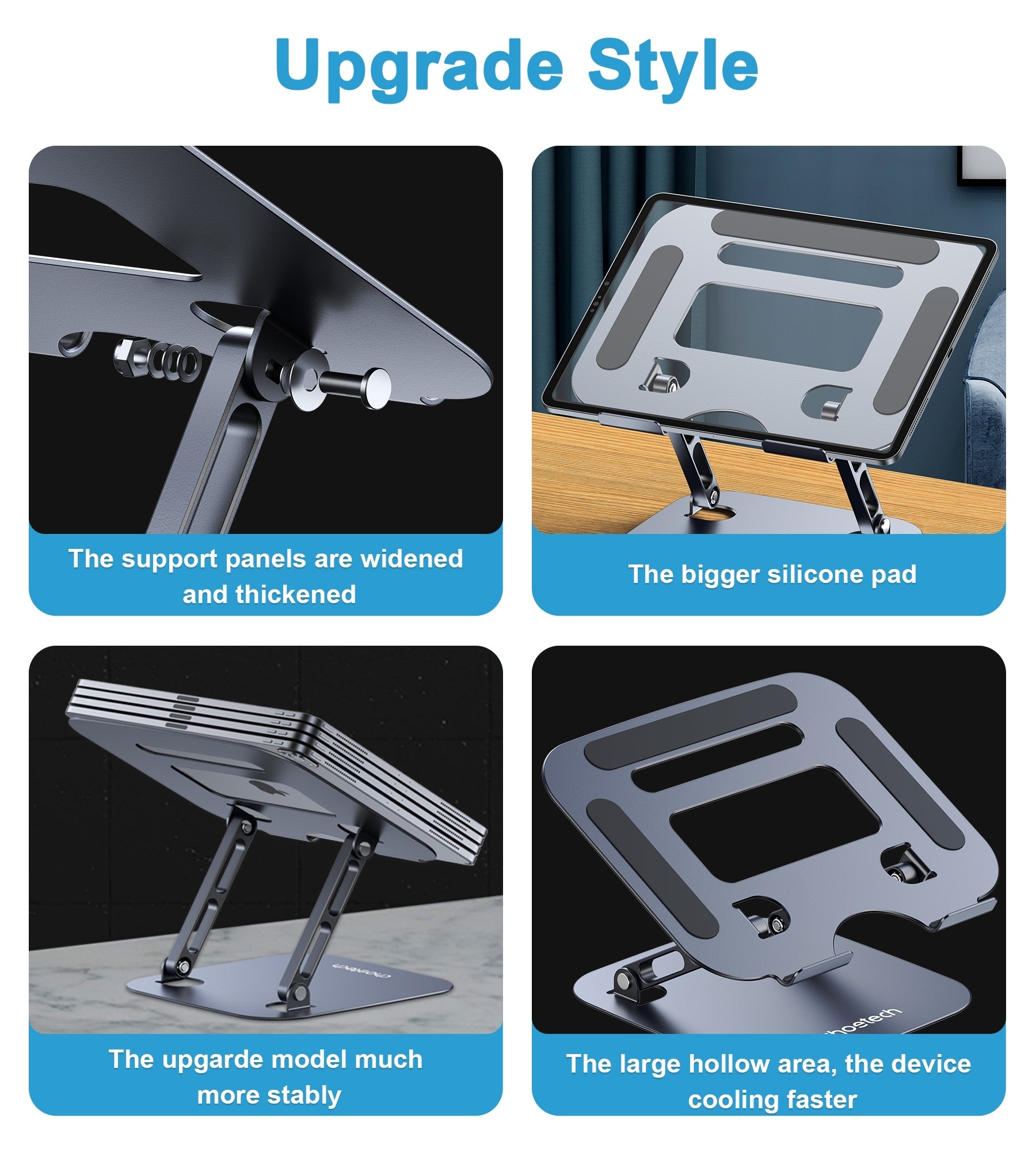 CHOETECH H061-GY Tablet Desktop Holder in gray, showcasing its adjustable design and silicone elements for device protection.