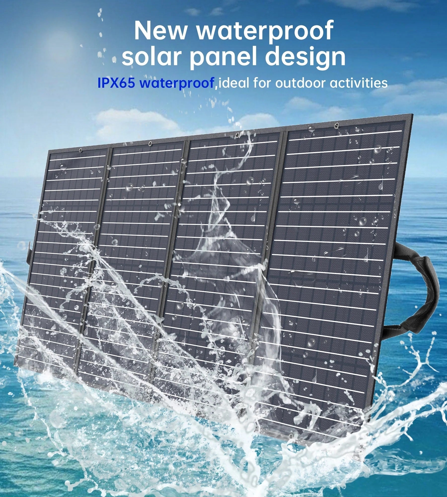 CHOETECH SC010 160W Foldable Solar Charger with built-in kickstand, showcasing its durable and waterproof design, ideal for outdoor use.