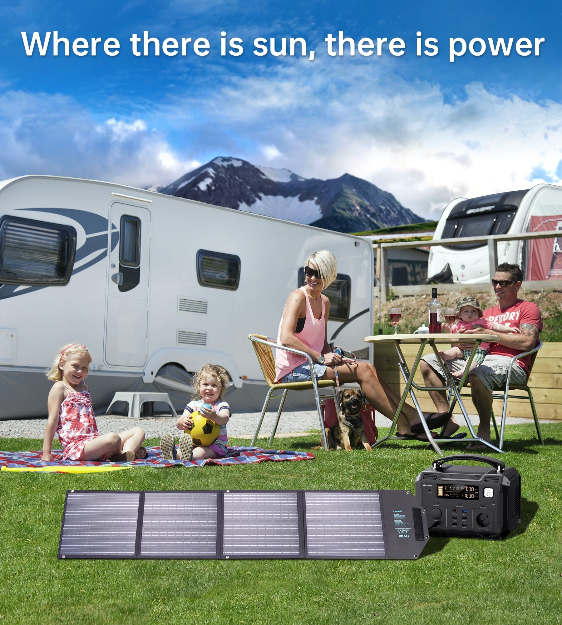 CHOETECH SC009 100W Foldable Solar Charger with multiple ports and solar panels, ideal for outdoor activities.