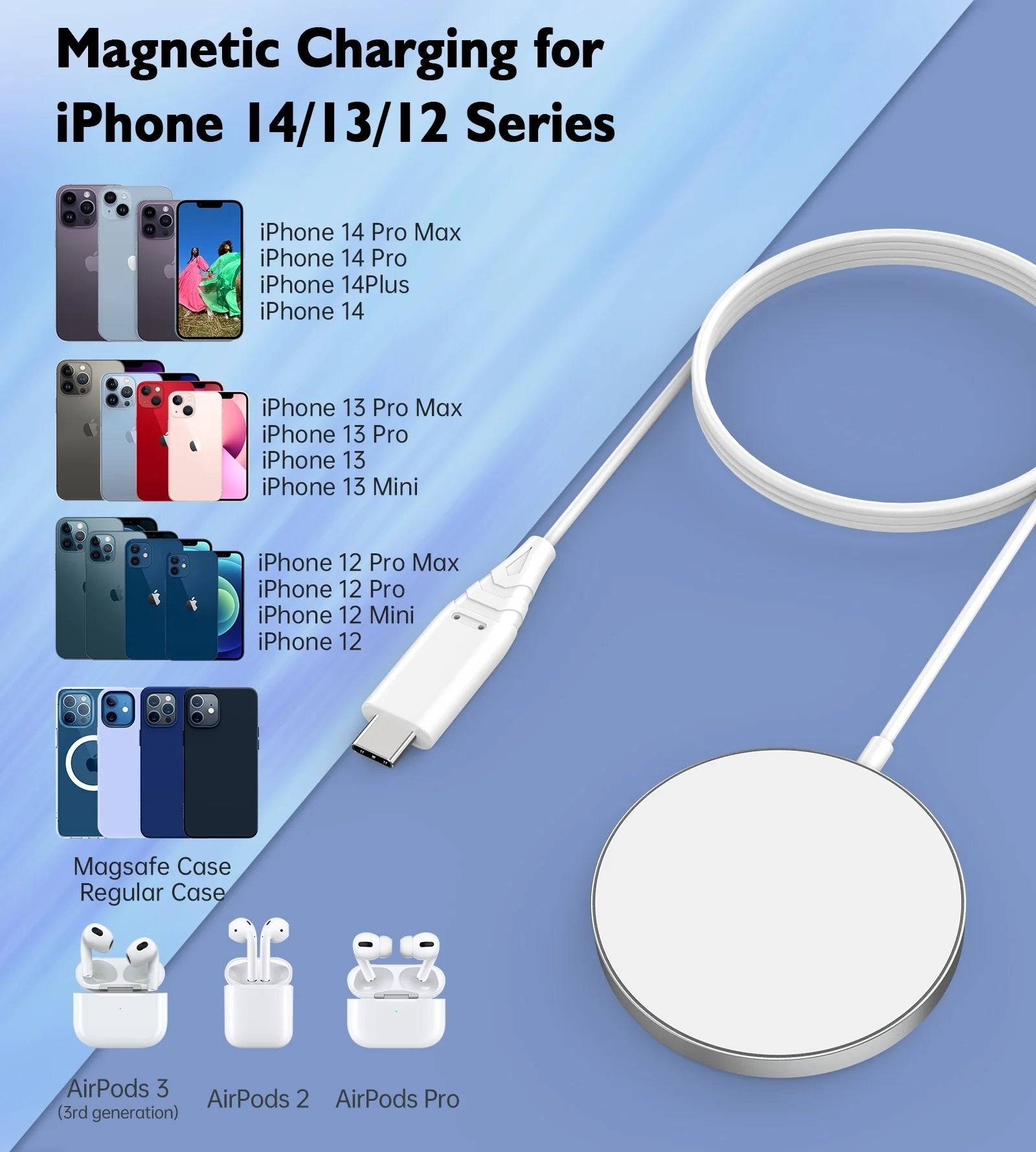 CHOETECH T518-F 15W Removable Wireless Magnetic Charger with a sleek aluminum design, ideal for fast charging iPhones and AirPods.