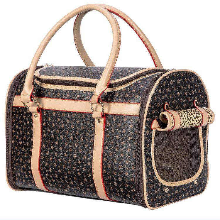 Choice Luxury Pet Carrier in stylish PU leather, designed for small dogs and cats, featuring breathable mesh panels and a collapsible design.