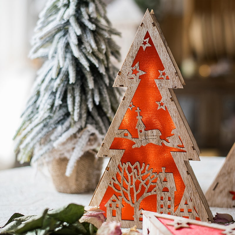 Red Christmas Decorative Light Box in various shapes including tree, star, and square, showcasing intricate designs and LED lighting.