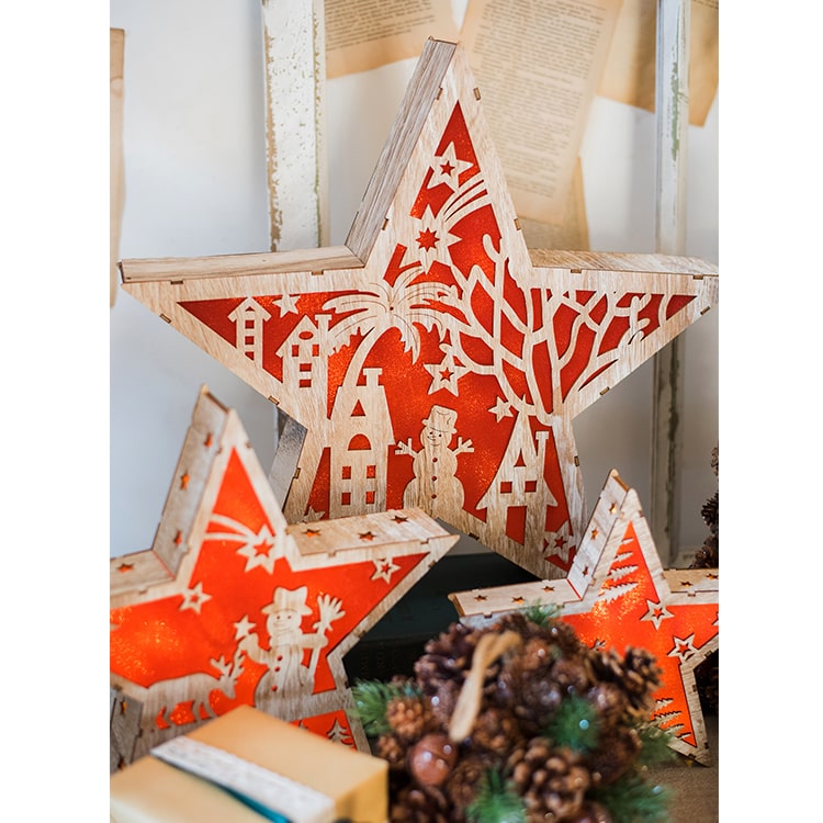 Red Christmas Decorative Light Box in various shapes including tree, star, and square, showcasing intricate designs and LED lighting.