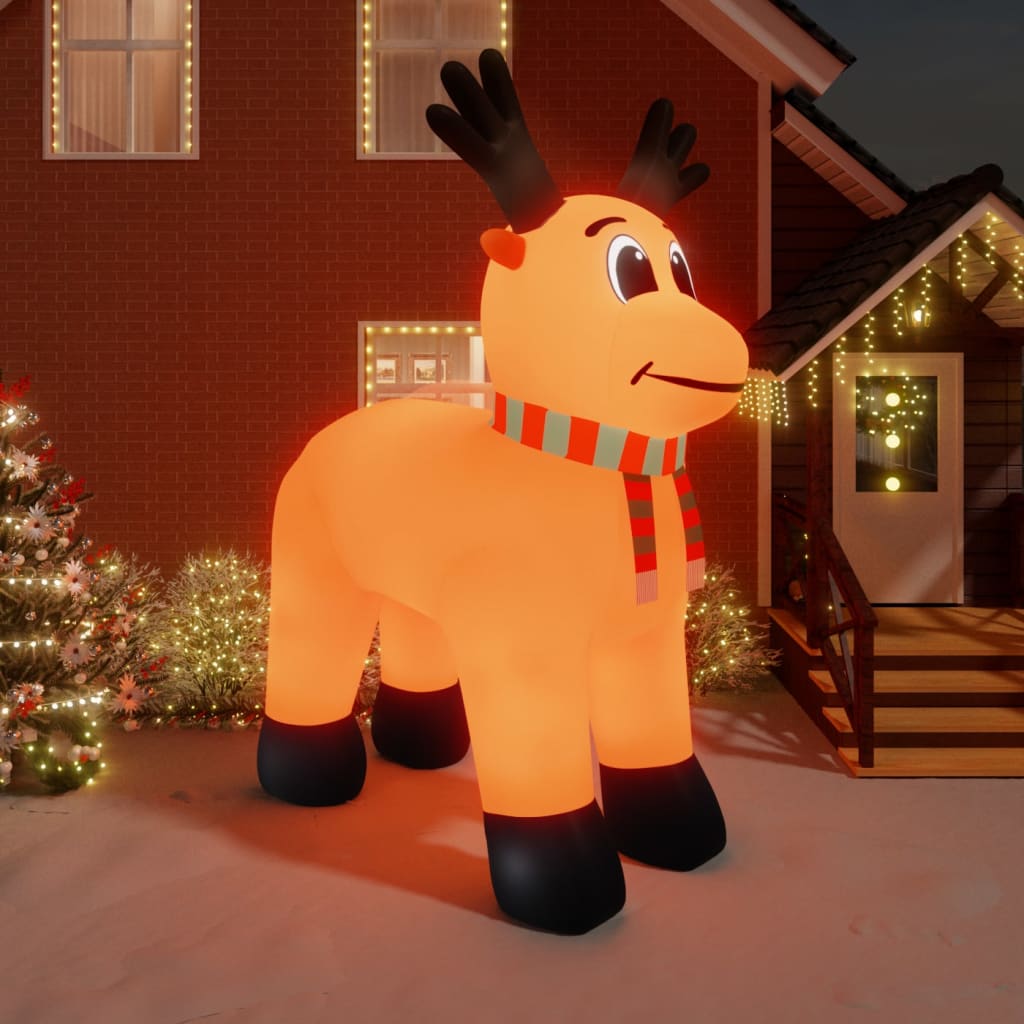 A large 500 cm inflatable reindeer with LED lights, showcasing vibrant colors and festive design, perfect for Christmas decoration.