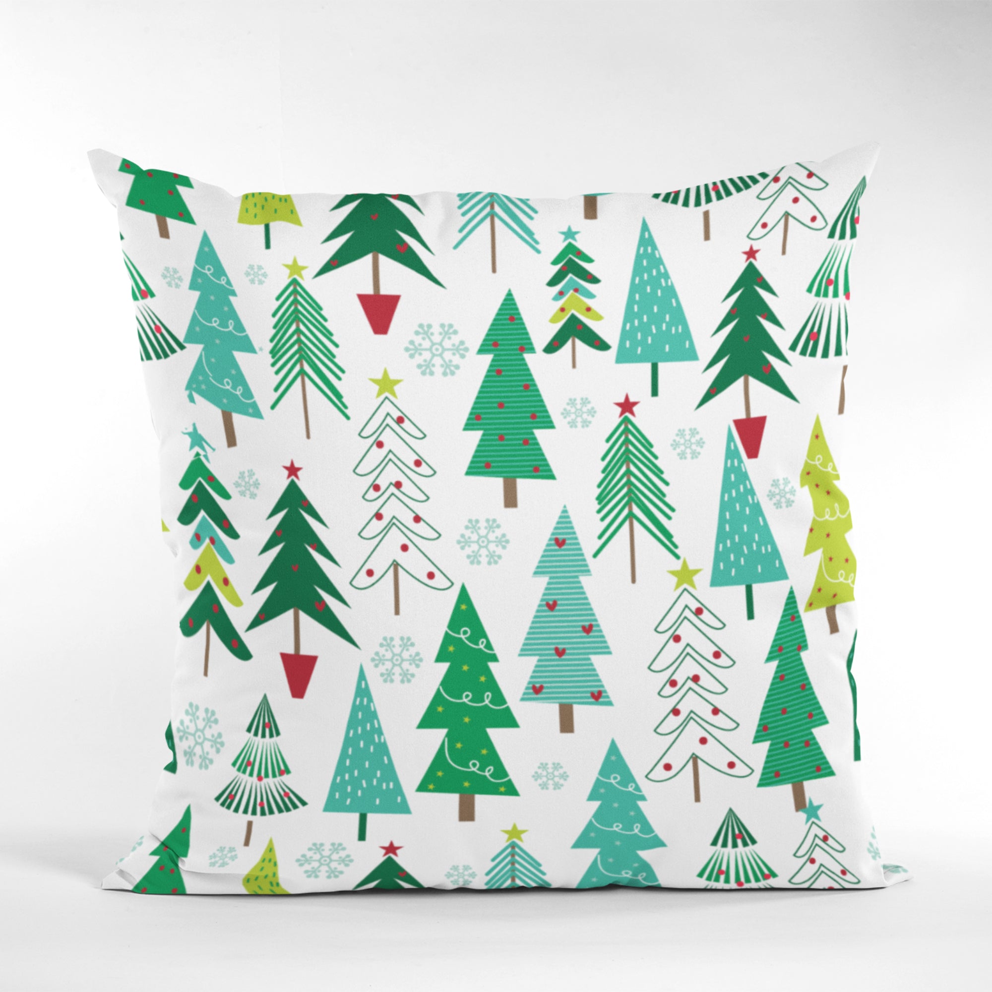 Christmas Pine Tree Pattern Decorative Throw Pillow Cushion featuring vibrant colors and festive design, perfect for holiday decor.