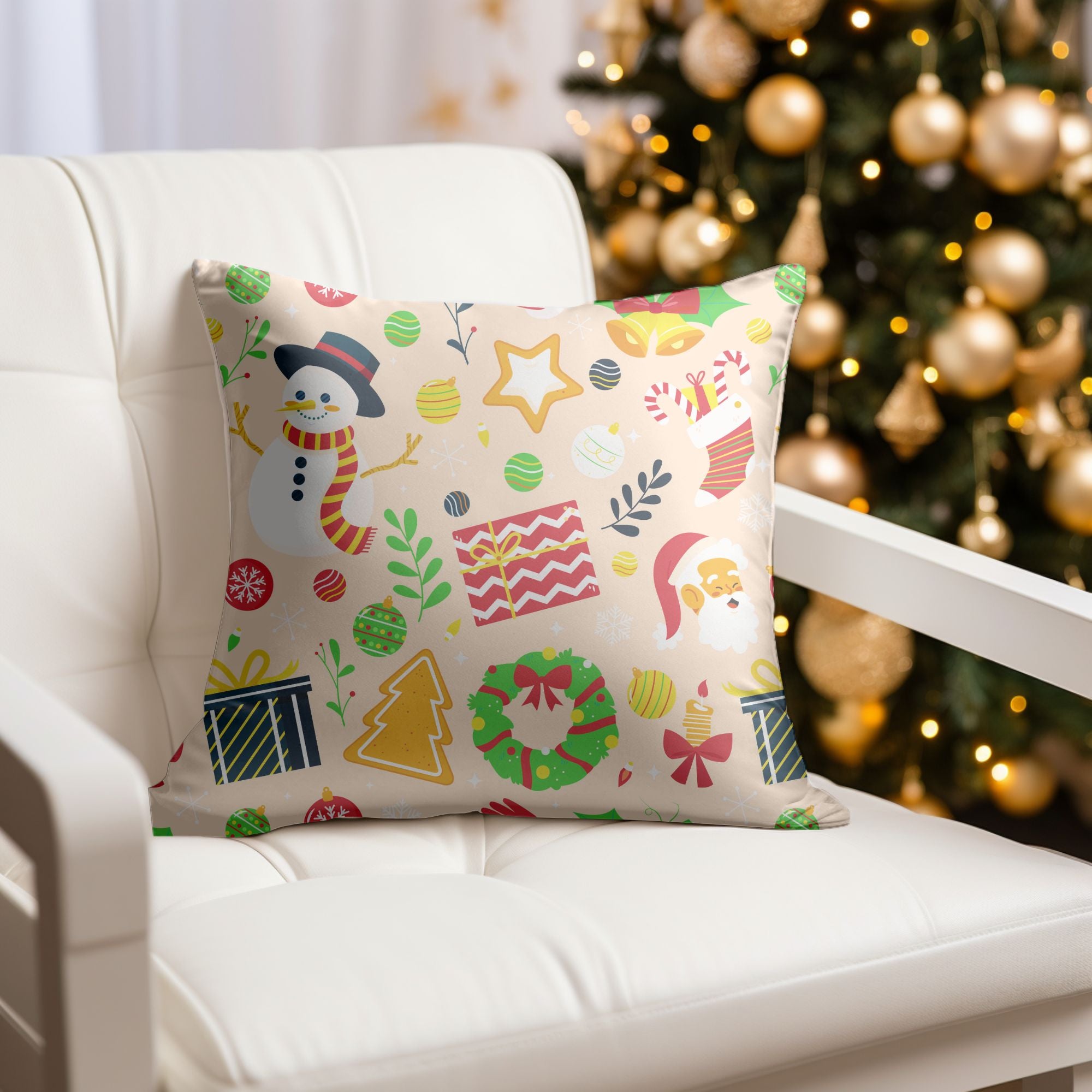 A cozy Christmas plaid throw pillow featuring vibrant colors and a festive design, perfect for holiday decor.