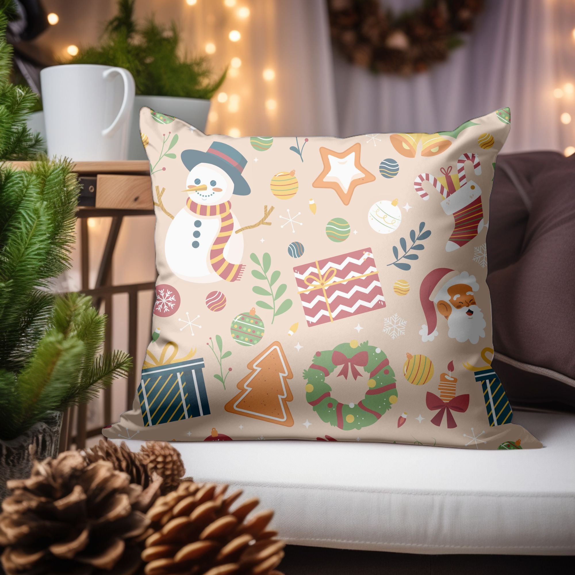 A cozy Christmas plaid throw pillow featuring vibrant colors and a festive design, perfect for holiday decor.