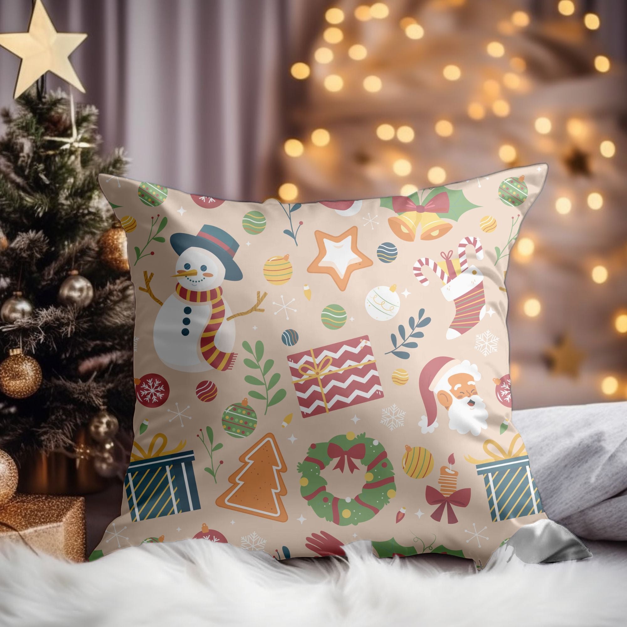 A cozy Christmas plaid throw pillow featuring vibrant colors and a festive design, perfect for holiday decor.