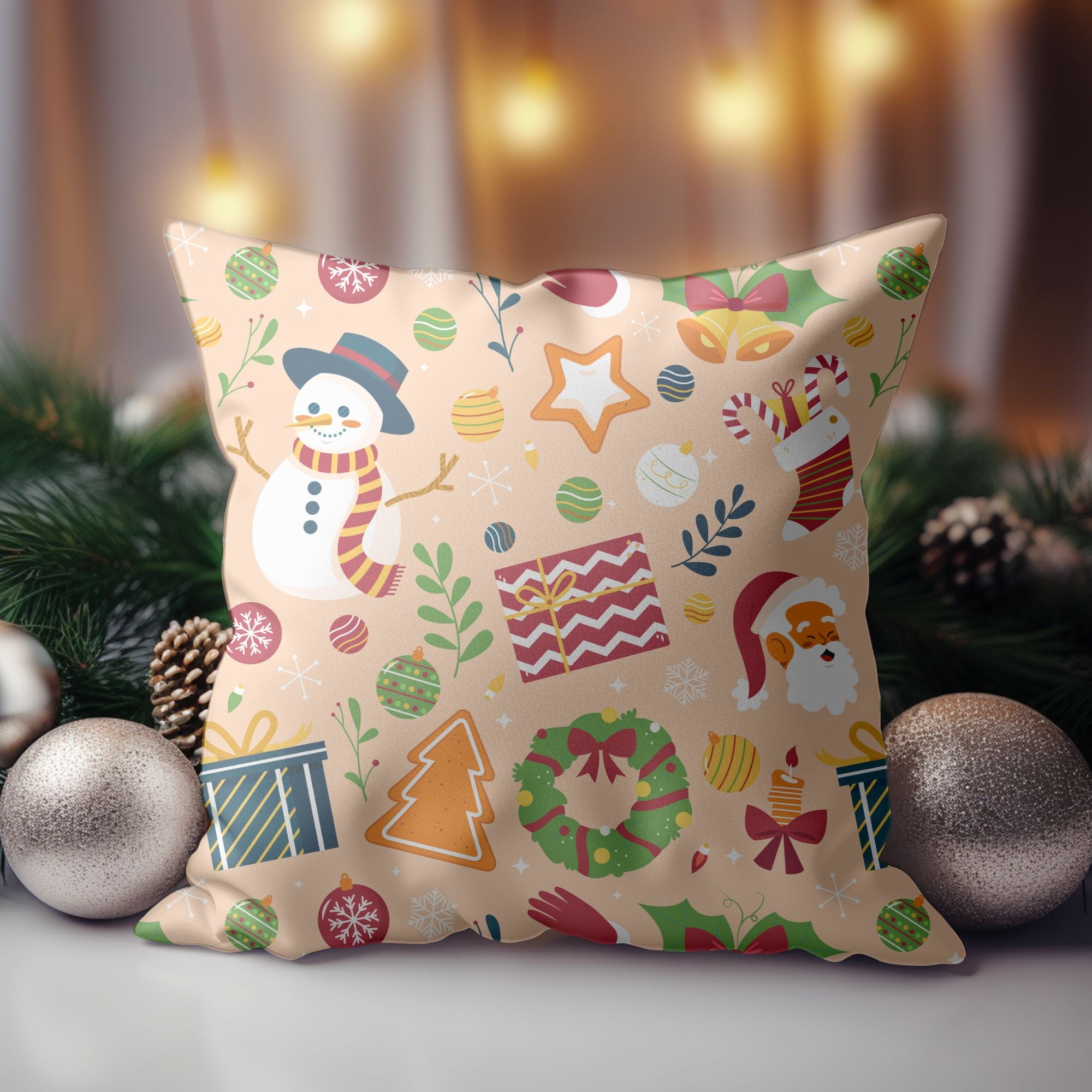 A cozy Christmas plaid throw pillow featuring vibrant colors and a festive design, perfect for holiday decor.