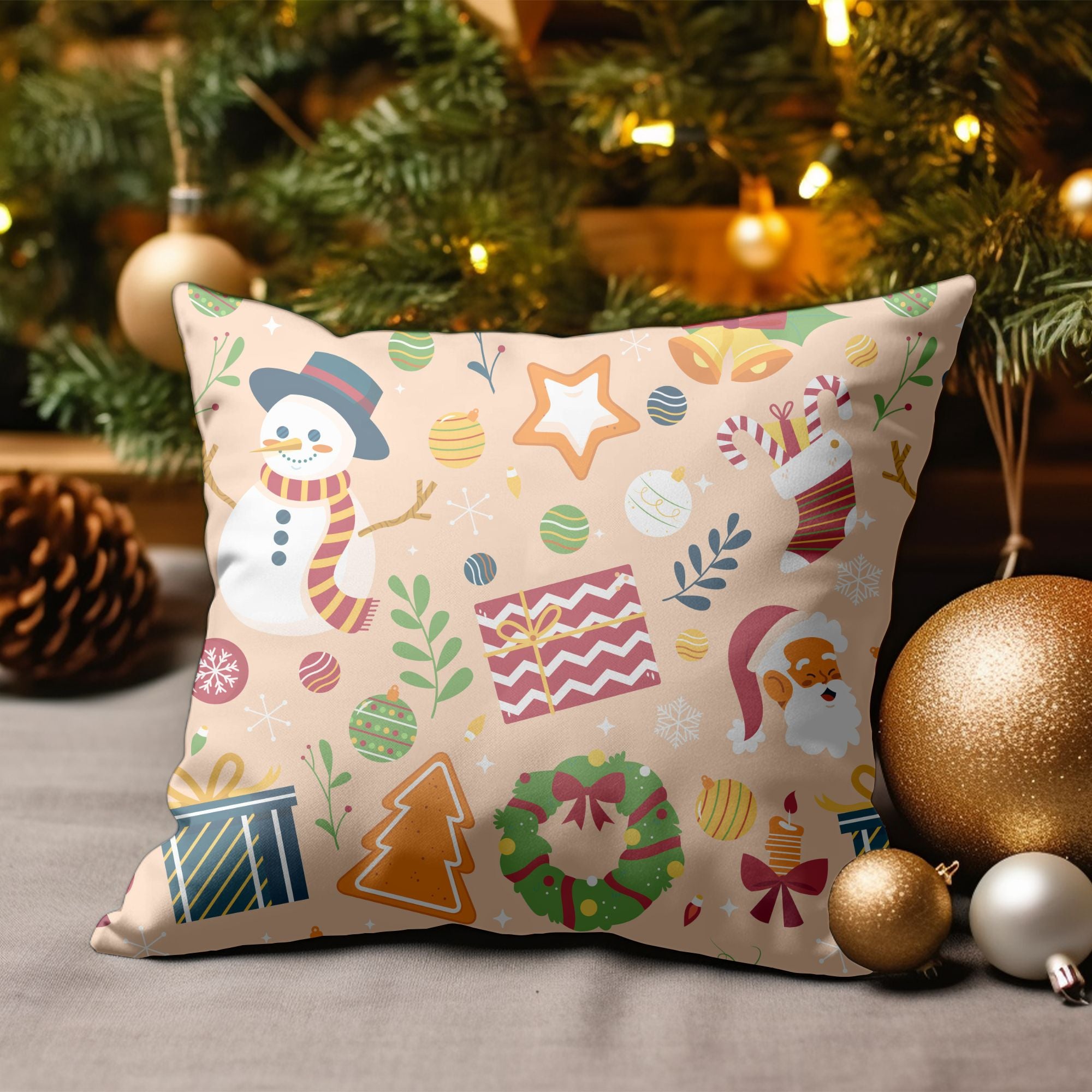 A cozy Christmas plaid throw pillow featuring vibrant colors and a festive design, perfect for holiday decor.