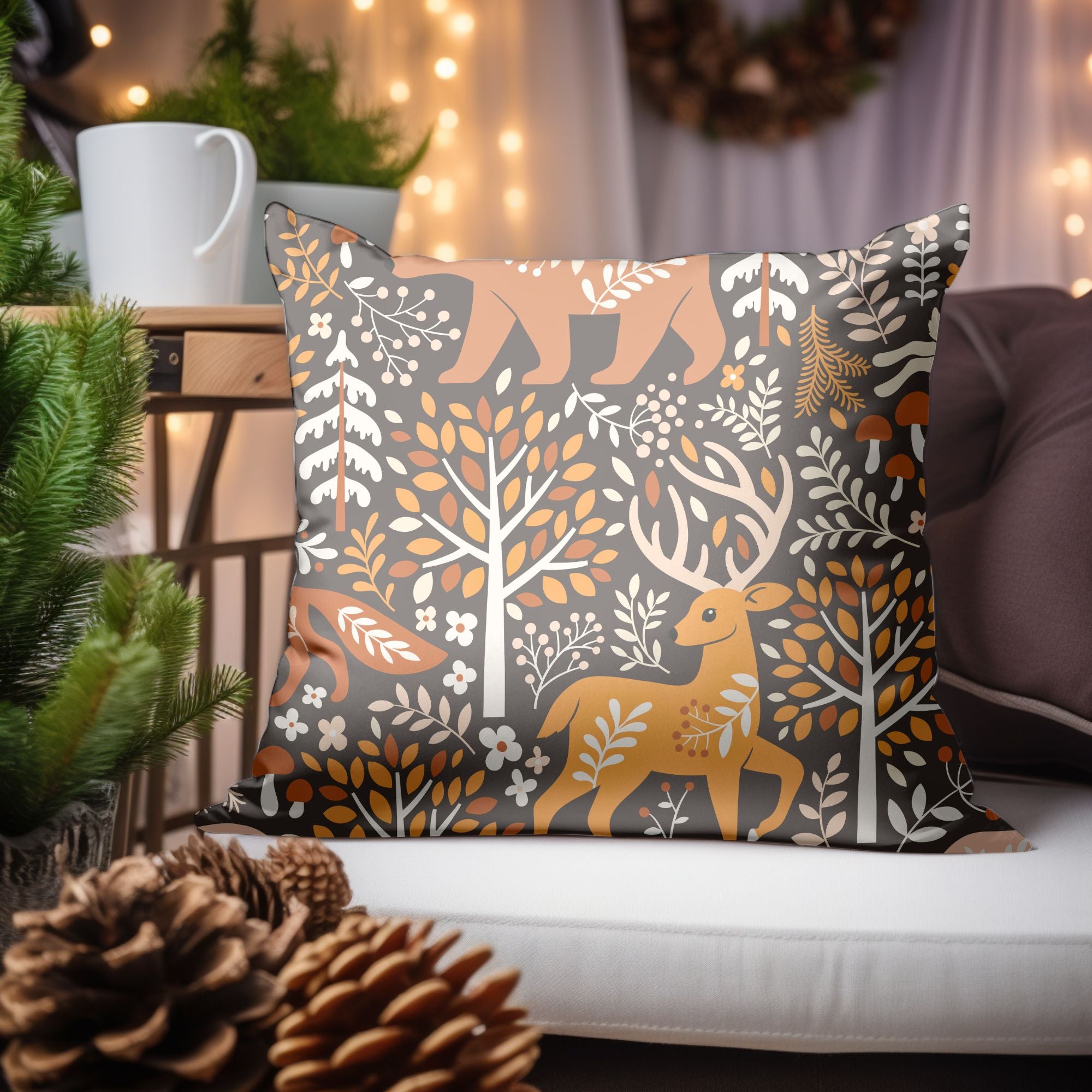 Christmas Reindeer Throw Pillow featuring a festive reindeer design on a soft fabric, perfect for holiday decor.