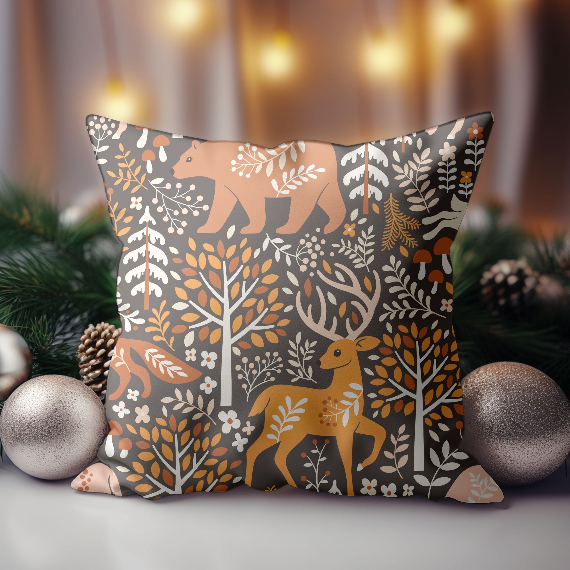 Christmas Reindeer Throw Pillow featuring a festive reindeer design on a soft fabric, perfect for holiday decor.