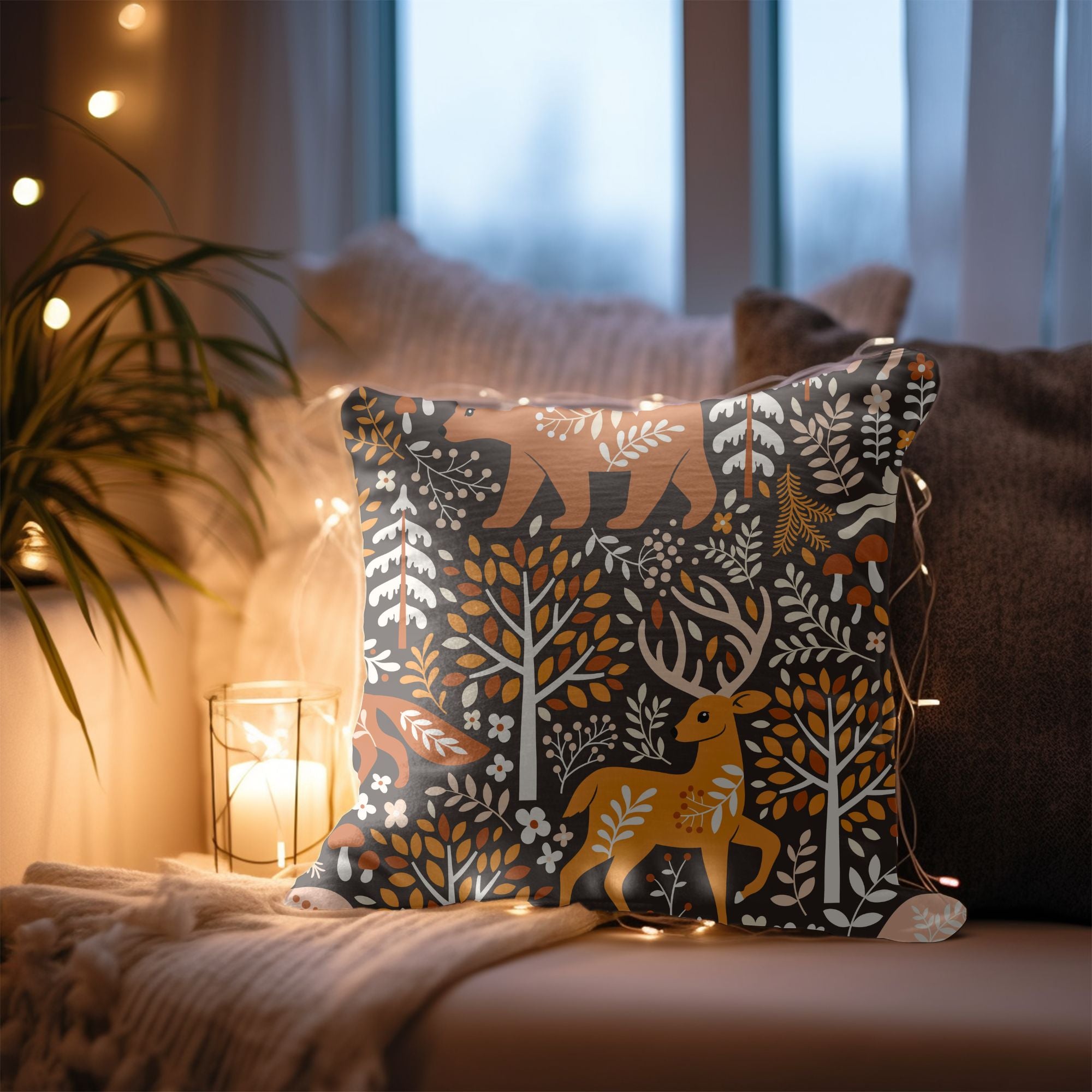 Christmas Reindeer Throw Pillow featuring a festive reindeer design on a soft fabric, perfect for holiday decor.