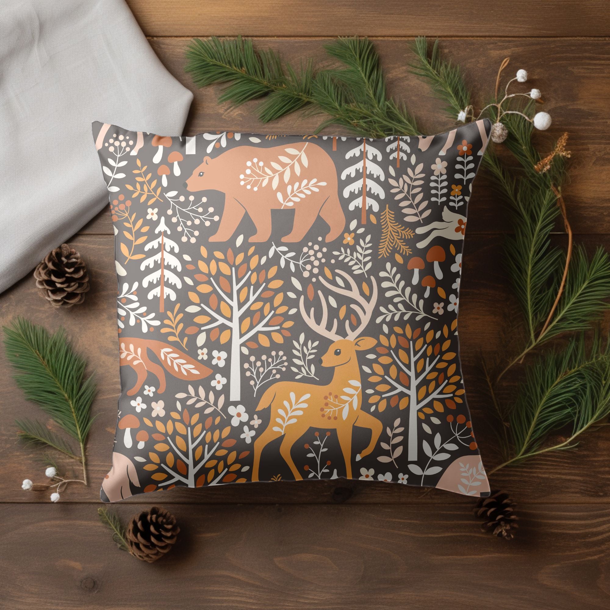 Christmas Reindeer Throw Pillow featuring a festive reindeer design on a soft fabric, perfect for holiday decor.