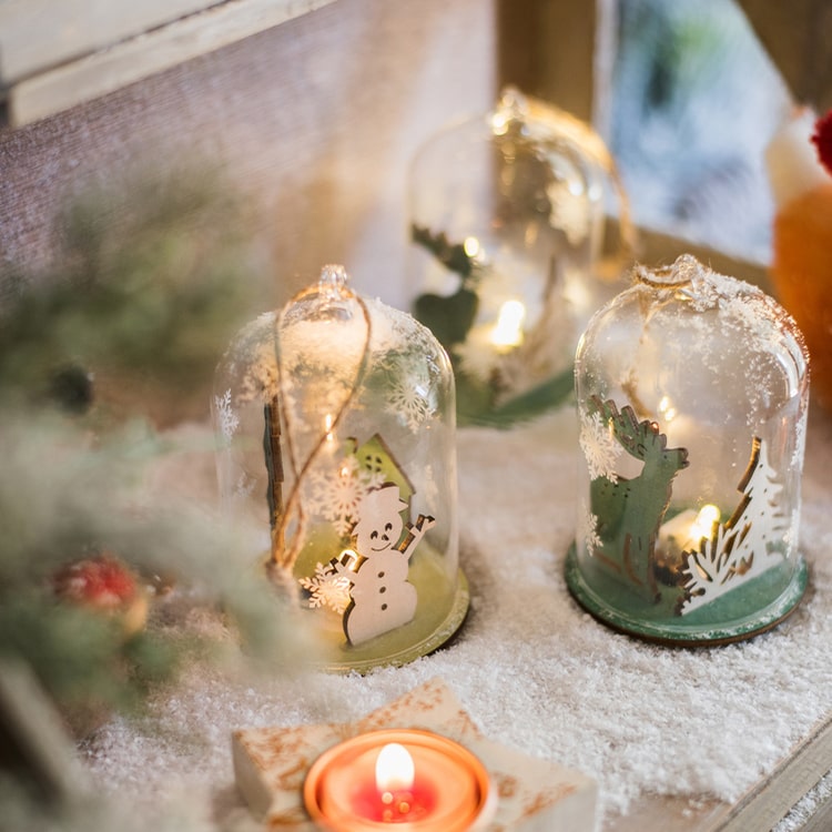 Set of 2 Christmas Tree Glass Ball Ornaments in festive colors with LED lighting, perfect for holiday decorations.