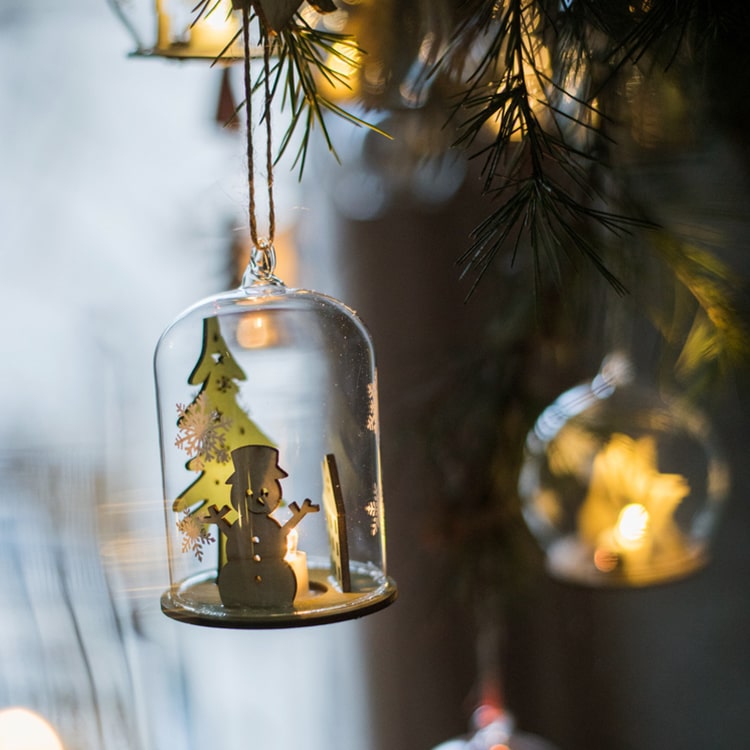 Set of 2 Christmas Tree Glass Ball Ornaments in festive colors with LED lighting, perfect for holiday decorations.