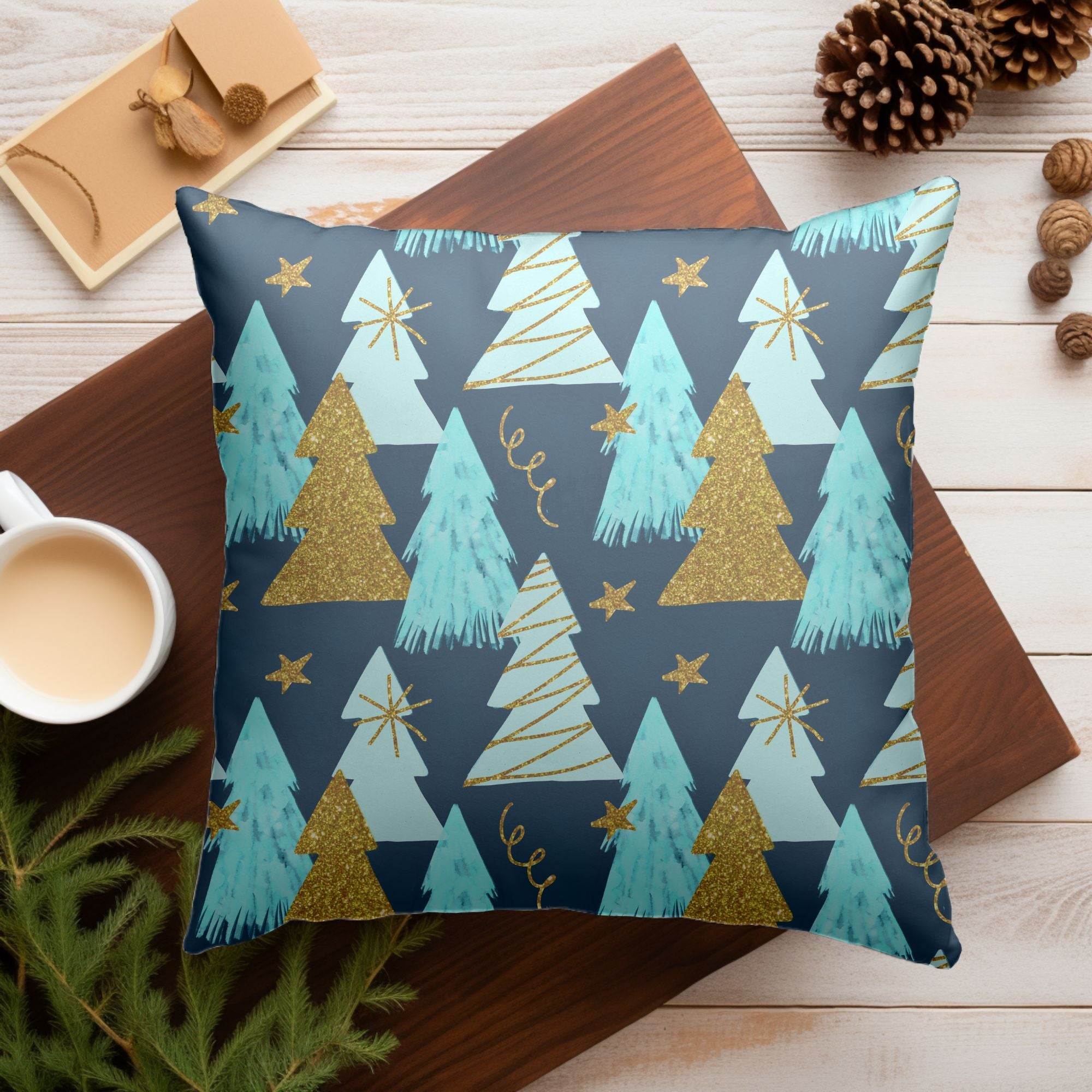 A vibrant Christmas Tree Pillow Cover featuring a colorful tree design on one side and a light cream back, perfect for festive home decor.