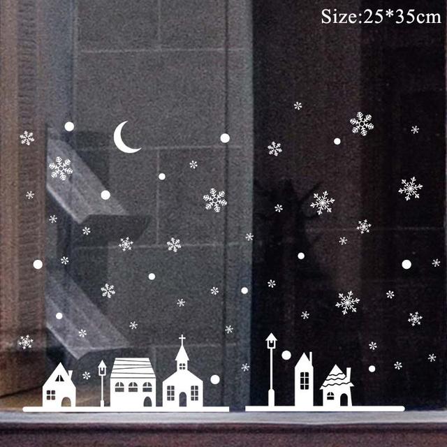 Colorful Christmas window stickers featuring Santa, snowflakes, and festive designs for holiday decoration.