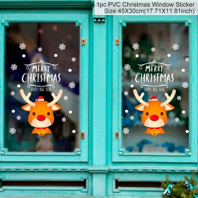 Colorful Christmas window stickers featuring Santa, snowflakes, and festive designs for holiday decoration.