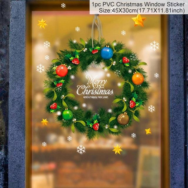 Colorful Christmas window stickers featuring Santa, snowflakes, and festive designs for holiday decoration.