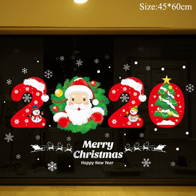 Colorful Christmas window stickers featuring Santa, snowflakes, and festive designs for holiday decoration.