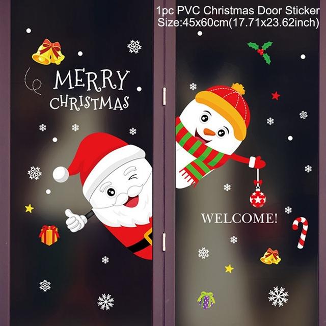 Colorful Christmas window stickers featuring Santa, snowflakes, and festive designs for holiday decoration.