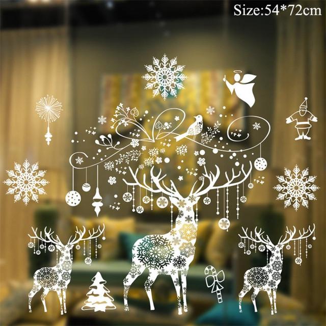 Colorful Christmas window stickers featuring Santa, snowflakes, and festive designs for holiday decoration.