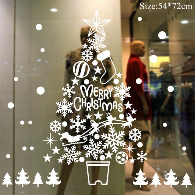 Colorful Christmas window stickers featuring Santa, snowflakes, and festive designs for holiday decoration.