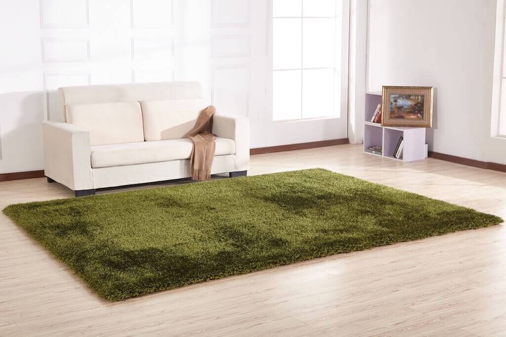 Chubby Green Area Rug showcasing a soft shaggy texture in solid green color, perfect for home decor.