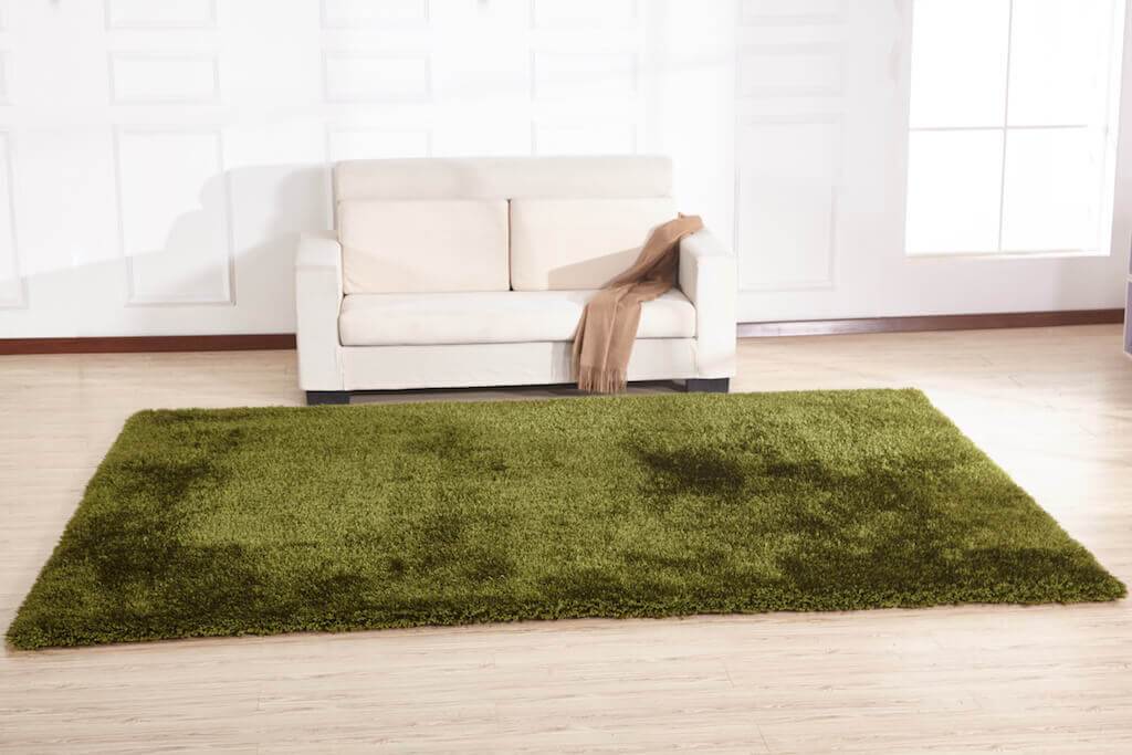 Chubby Green Area Rug showcasing a soft shaggy texture in solid green color, perfect for home decor.