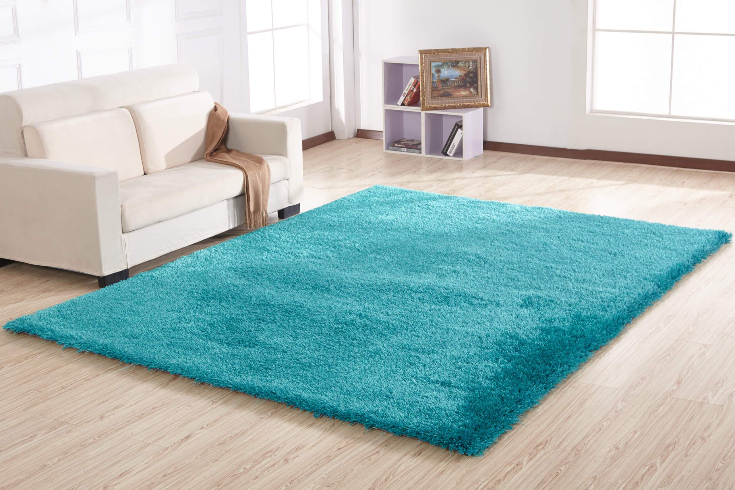 Chubby Turquoise Area Rug showcasing a soft shaggy texture and vibrant color, perfect for home decor.