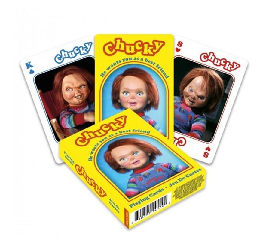 Chucky Playing Cards featuring vibrant horror-themed designs with Chucky character illustrations.