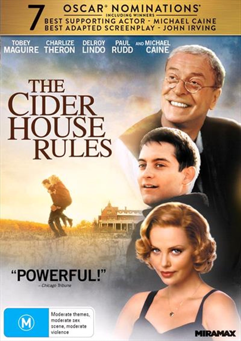 The Cider House Rules DVD cover featuring Tobey Maguire and Michael Caine, showcasing a heartfelt story of love and belonging.