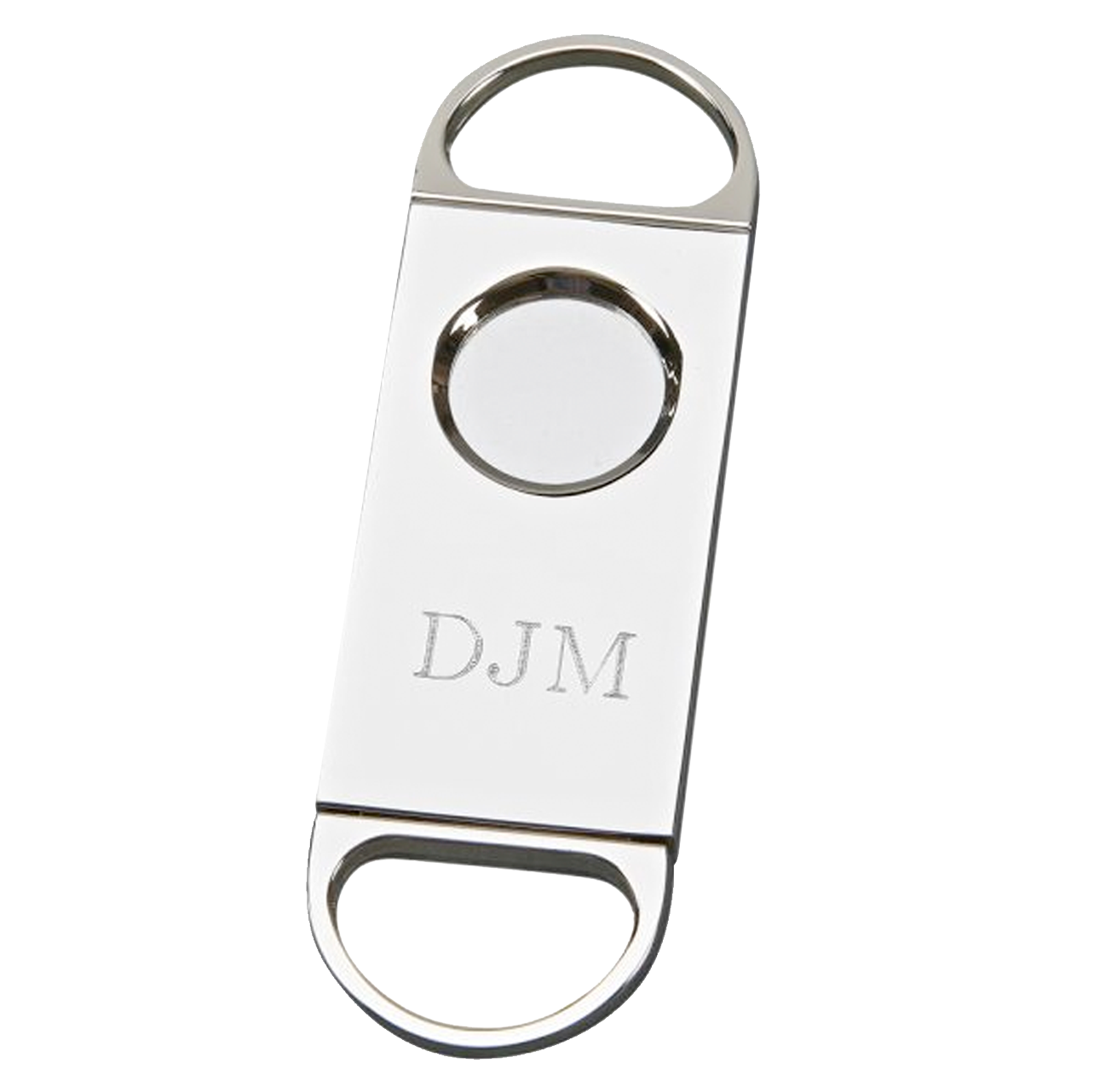 A sleek and stylish cigar cutter with a nickel plated finish, designed for precision cutting.