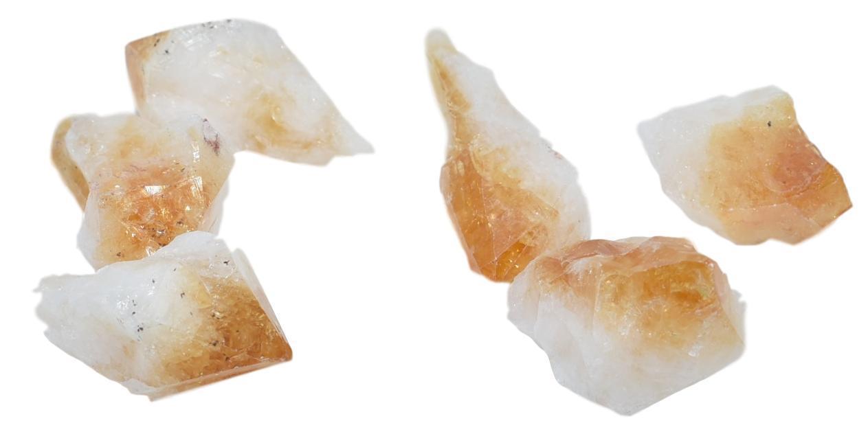 Two vibrant citrine points, one small and one medium, showcasing their bright yellow color and natural crystal formations.