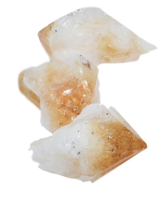 Two vibrant citrine points, one small and one medium, showcasing their bright yellow color and natural crystal formations.