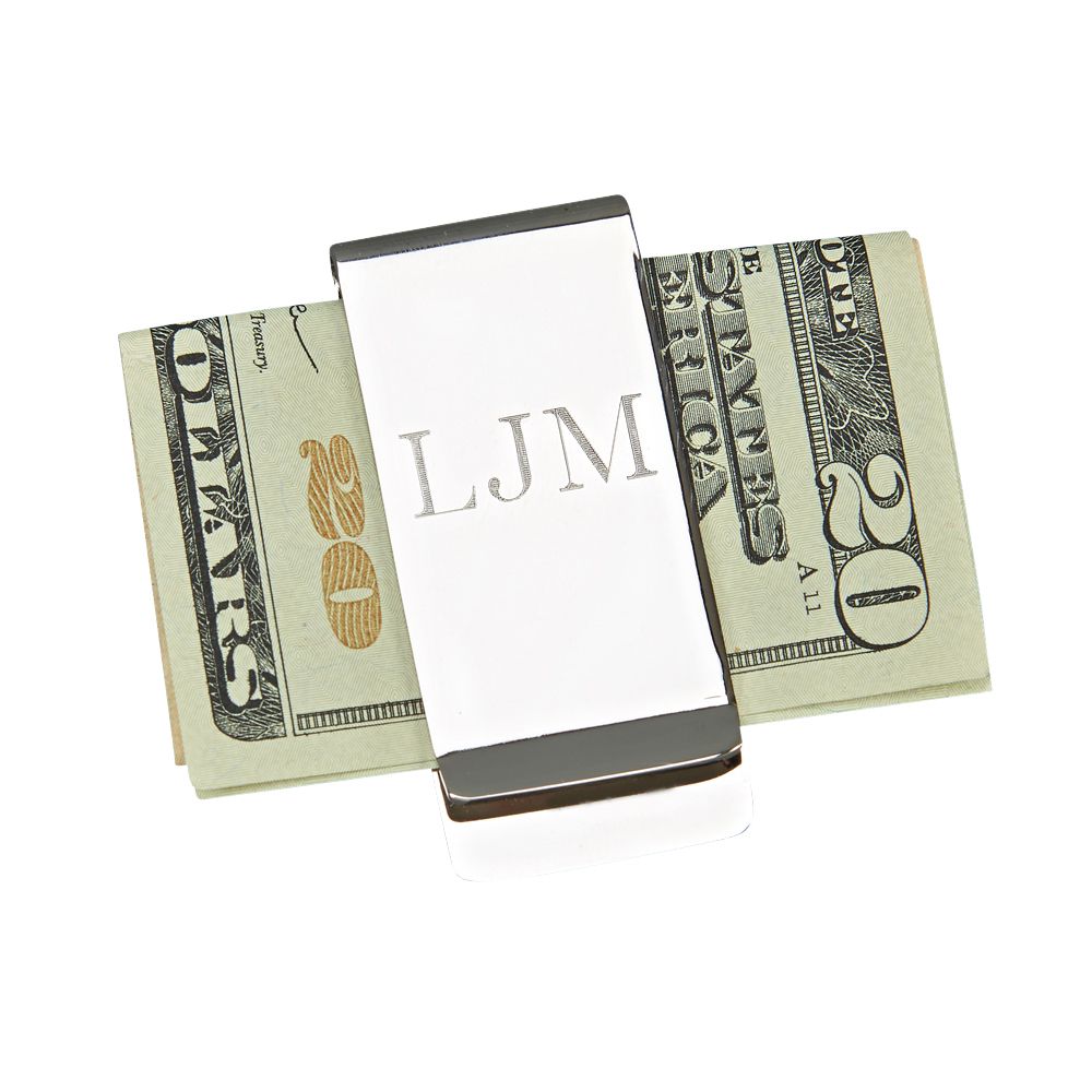 Classic Money Clip in nickel plating, measuring 2 inches by 1 inch, elegantly displayed in a black gift box.