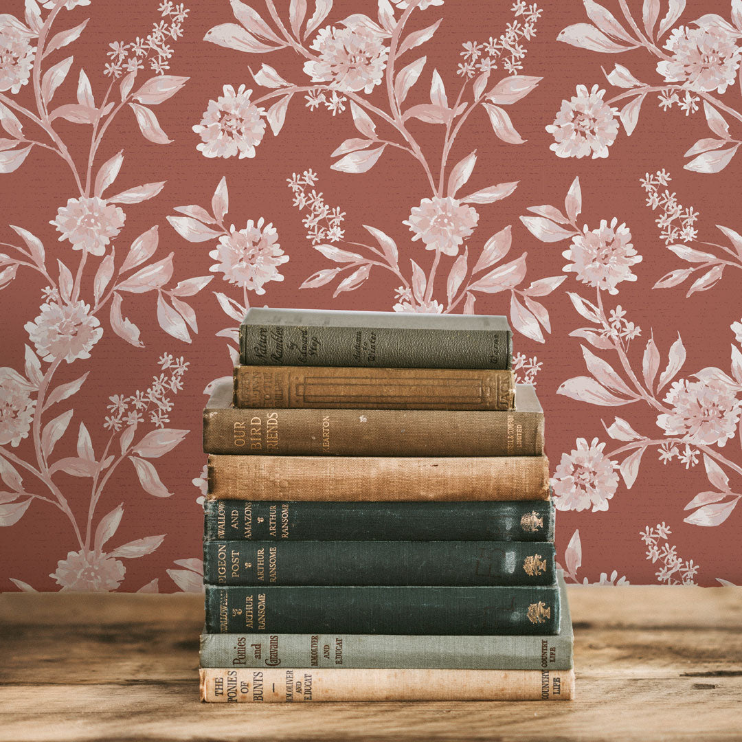 Clay Peonies Wallpaper featuring vibrant floral patterns on a smooth surface, ideal for modern home decor.